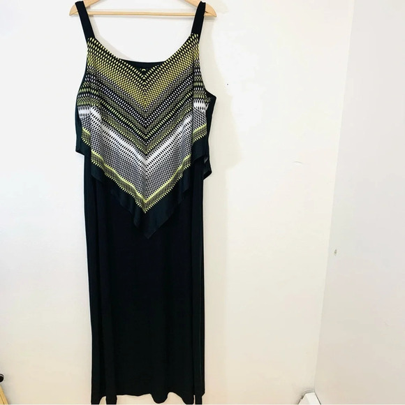 Soho Maxi Dress 2X Overlay Strappy  Black Green Print  Stretch Knit - Picture 1 of 8